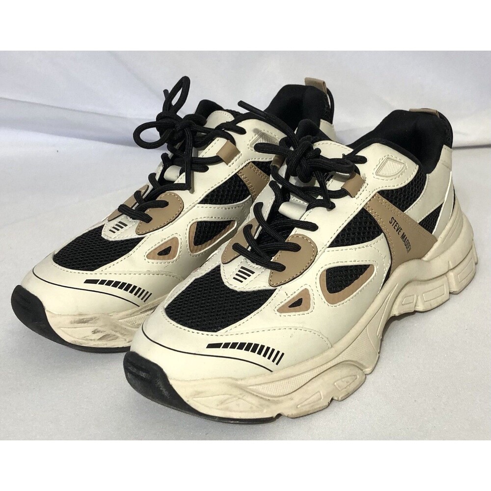 Steve Madden Cream Blk Tan Clydie Leather Sneakers Size 9.5M Tennis Shoes